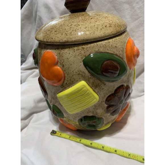 1950s Vintage Cookies All Over Cookie Jar With Walnut Handle Lid Vintage - Picture 8 of 13